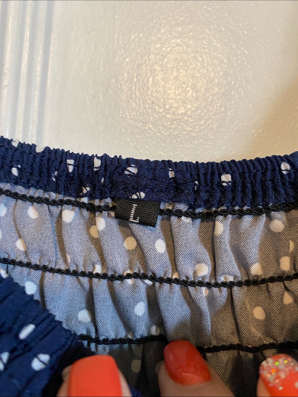 NWOT FAPPAREL navy blue and white polka dot dress size size L - Picture 10 of 16
